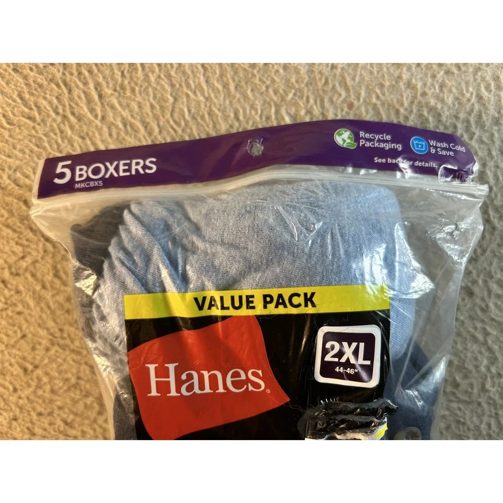 Hanes Men's 2XL 44-46 Tagless Cool Comfort Knit Boxer Shorts Solid Colors 5 Pack
